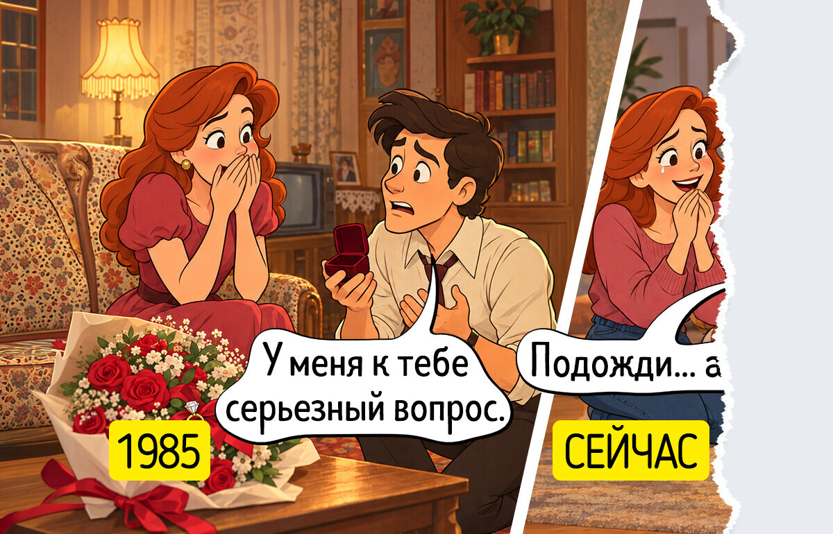 14 комиксов о романтике тогда и сейчас, которые показывают, как изменился язык любви