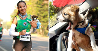 Женщина финишировала в марафоне с бездомным щеночком, которого спасла по дороге
