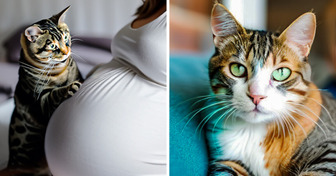 Кошка догадалась, что ее хозяйка ждет малыша, и решила позаботиться о будущей маме