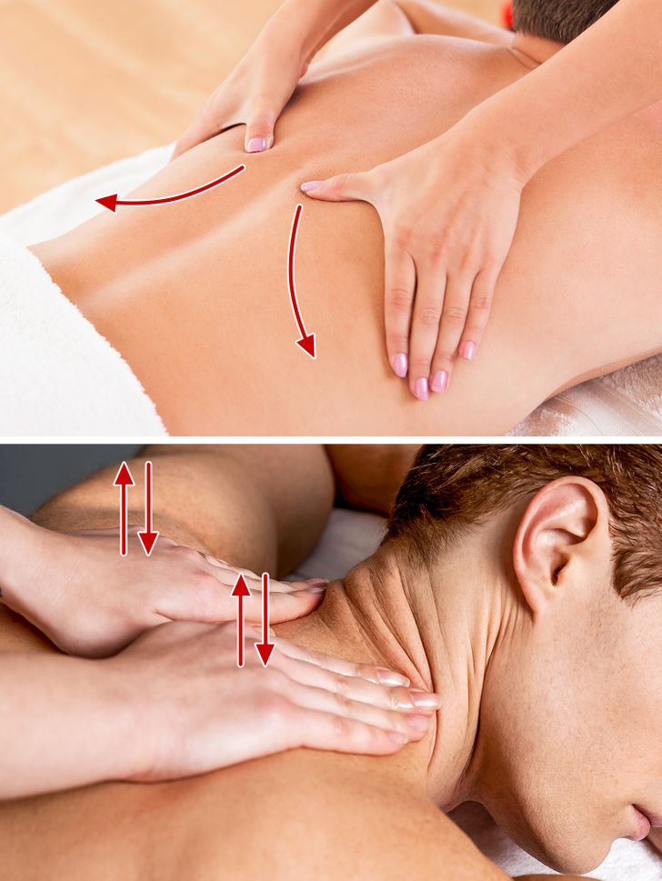 Уроки массажа самостоятельно. Массаж спины техника. Массажные движения для спины. Техники массажа спины. Расслабляющий массаж спины техника.